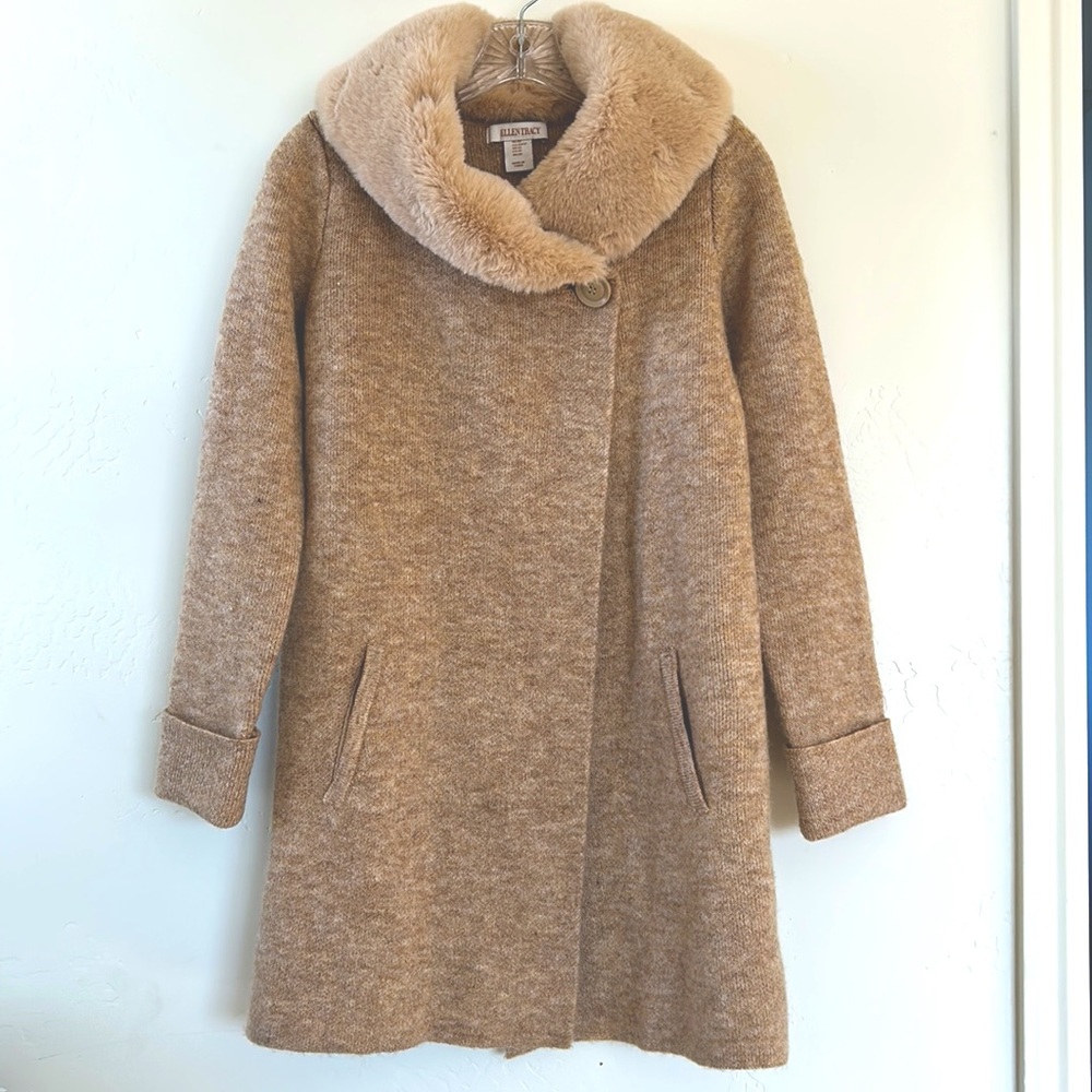 Ellen Tracy Cardigan Coat with Faux Fur